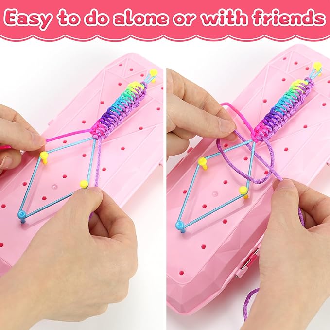Motiloo Friendship Bracelet Making Kit - Toy for Ages 7-12 Girls - Birthday Gift - DIY String Maker Tool - Arts and Crafts - Kids Travel Activity Set - Perfect Present for Teen Girls