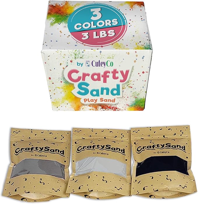 CuteyCo Crafty Sand Pack - 3 Colors: 3 lbs of Vibrant Craft Sand & Play Sand: Black, Gray, and White