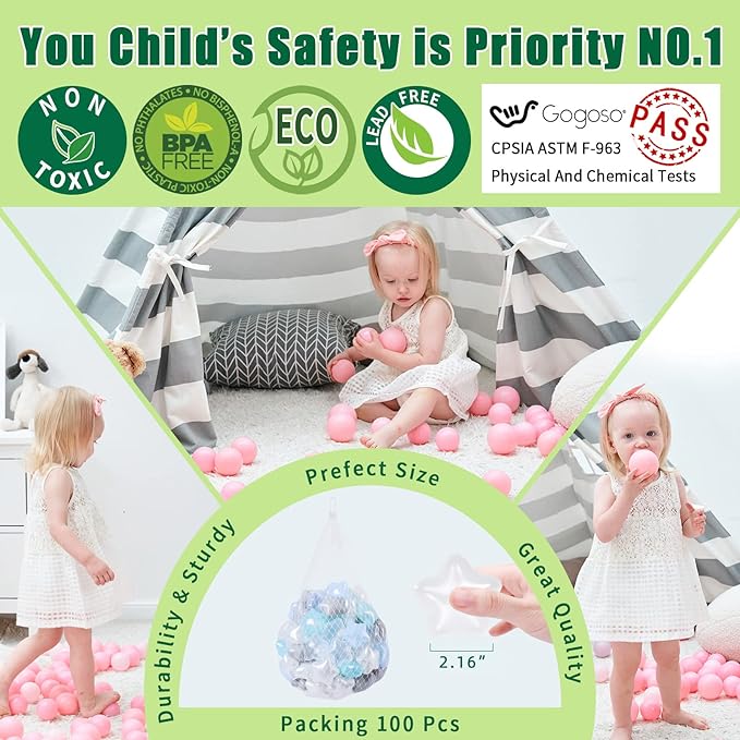 GOGOSO Ball Pit Balls for Toddles, Kids Plastic Balls for BallPit, Pool, Baby Party Accessories, Birthday Decoration 50 100 200 500 1000
