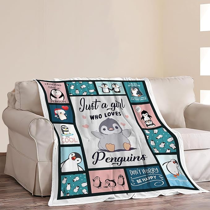 Penguin Blanket Gifts for Boys Girls Women Kids Adults Penguin Lover Blue Ice Antarctic Cute Animals Throw Blanket Soft Cozy Fleece Plush Warm Flannel Bedding Blanket for Couch Sofa Chair 50"X60"