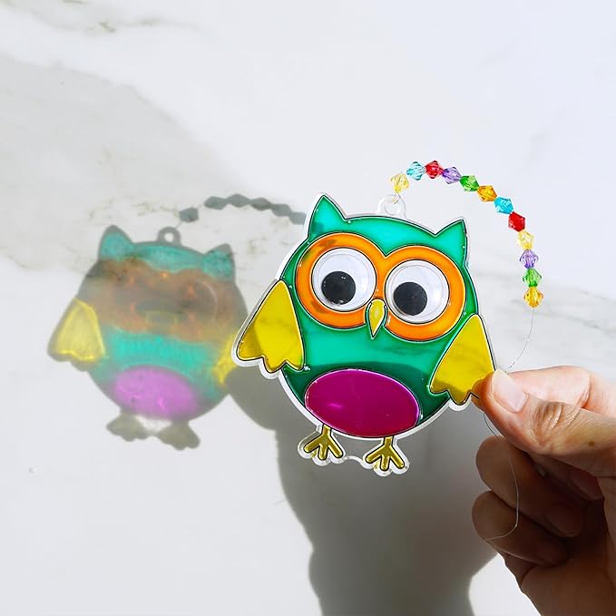 Winlyn 27 Sets Owl Suncatchers Ornaments Decorations DIY Window Paint Art Suncatchers Owl Craft Kits Sun Catchers for Kids Home Classroom Winter Holiday Season Fall Christmas Activities Party Favors
