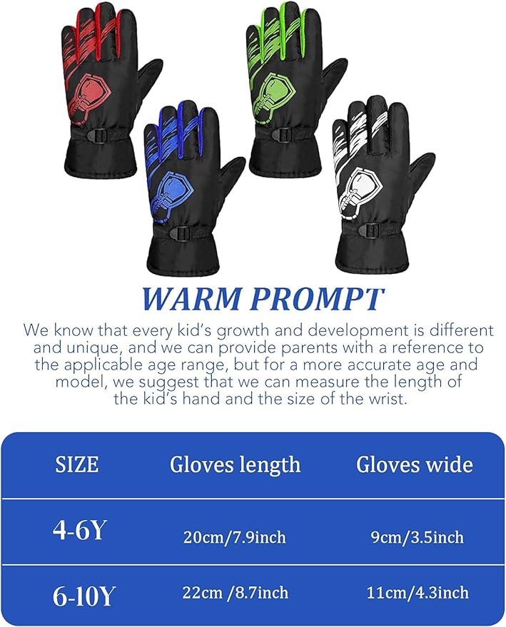 Yaomiao 4 Pairs Kids Winter Long Gloves Waterproof Children Long Cuff Snow Mittens Windproof Ski Gloves for Outdoor