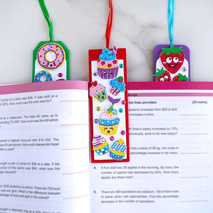 Winlyn 36 Sets Fruit Craft Kits Summer Crafts DIY Fruit Dessert Bookmarks Art Sets Apple Pineapple Watermelon Foam Stickers for Kids Teachers Back to School Classroom Activities Rewards Party Favors