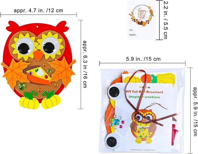 Winlyn Fall Craft Kits DIY Fall Owl Ornaments Decorations 24 Individually Packaged Art Sets Kids Crafts Foam Owl Pumpkin Fall Leaf Stickers for Kids Autumn Thanksgiving Halloween Classroom Activities