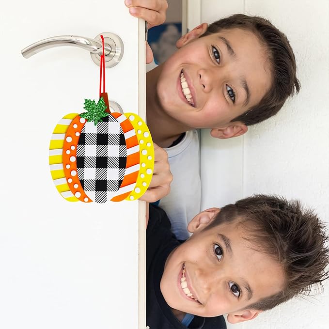 Winlyn 24 Sets Fall Pumpkin Crafts DIY Fall Pumpkin Ornaments Decorations Craft Kits Pumpkin Maple Leaf Foam Stickers Pumpkin Arts and Crafts for Kids Thanksgiving Halloween Party Classroom Activities