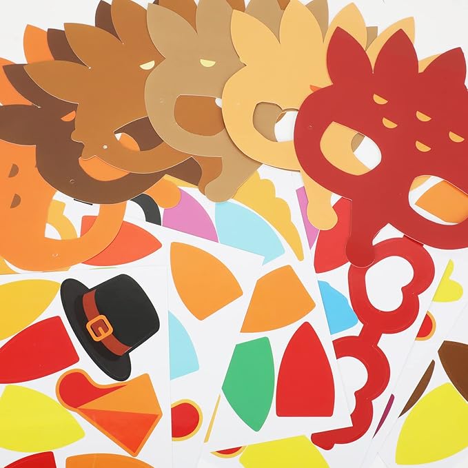 chiazllta 30 Packs Thanksgiving Turkey Masks Craft for Kindergarten Kids, Thanksgiving Art Craft Kit DIY Paper Masks for Preschool Home Classroom Game Activities Party Favors
