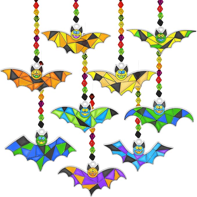 Winlyn 27 Sets Halloween Bat Suncatchers Ornaments Decorations DIY Window Paint Art Suncatchers Halloween Craft Kits Suncatchers Painting Kits for Kids Fall Halloween Classroom Activities Art Projects