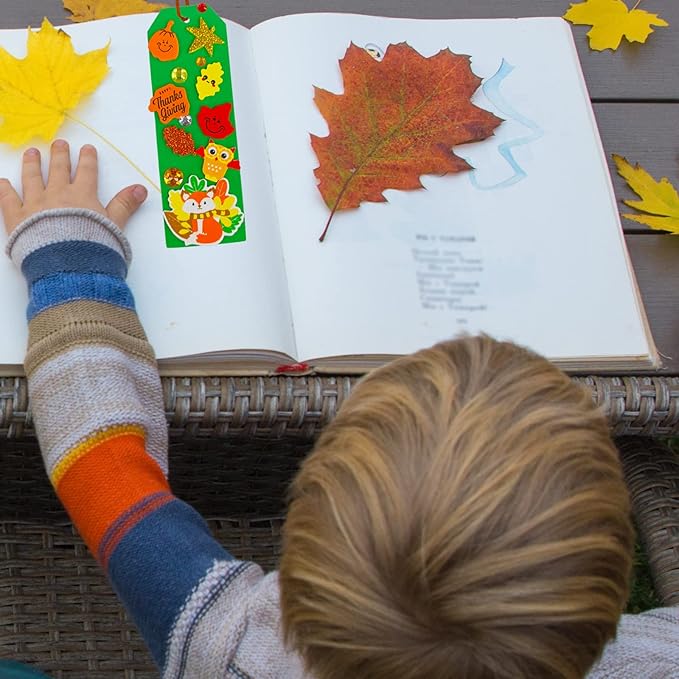 Winlyn 36 Sets Fall Craft Kits Kids Autumn Thanksgiving Fall Crafts DIY Fall Bookmarks Decorations Art Sets Pumpkin Maple leaf Harvest Foam Stickers Arts and Crafts for Kids Classroom Party Activities