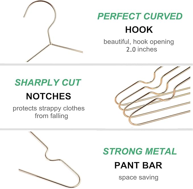 Amber Home 20Pack 12" Rose Gold Kids Baby Hangers, Strong Metal Children Clothes Hangers for Closet, Space Saving Infant Hanger for Toddler Coats Pants (Rose Gold, 20)