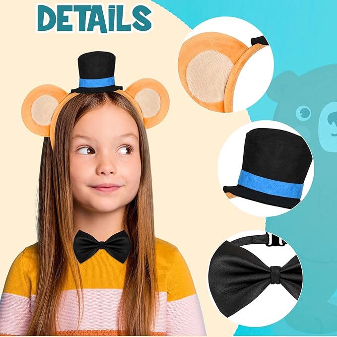 Kavoc 4 Pcs Rock Bear Ears Headband with Bow Tie Microphone Prop Wristband for Halloween Cosplay Dress up