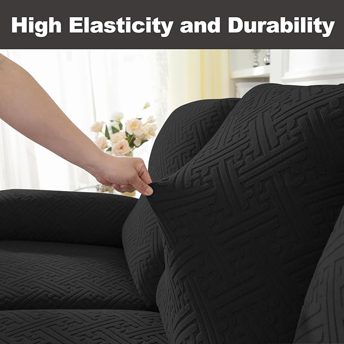 NORTHERN BROTHERS Stretchy Recliner Sofa Covers 3 Seater, Couch Cover Recliner Sofa 3 Cushions, Sofa Recliner Covers, Black