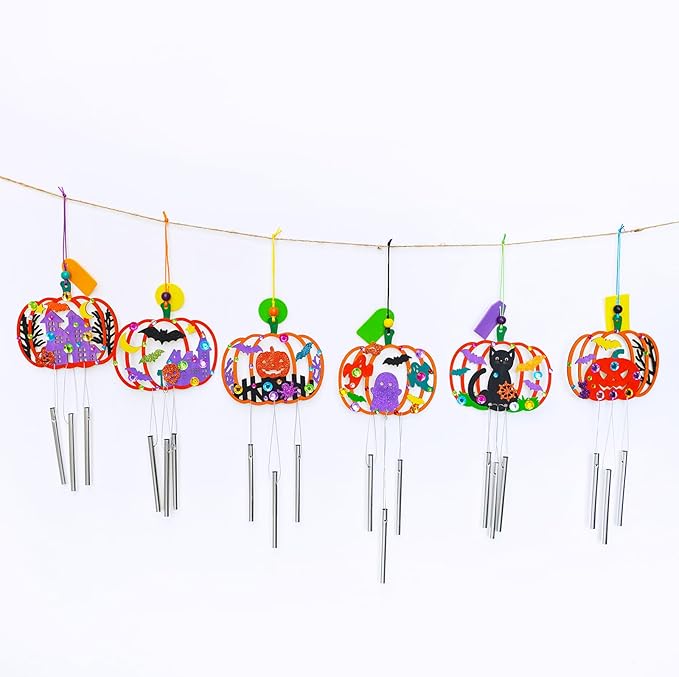 Winlyn 24 Sets Halloween Crafts Fall Pumpkin Crafts DIY Unfinished Paintable Wooden Pumpkin Wind Chimes Ornaments Craft Kits for Kids Classroom Activities Art Project Halloween Decoration Party Favors
