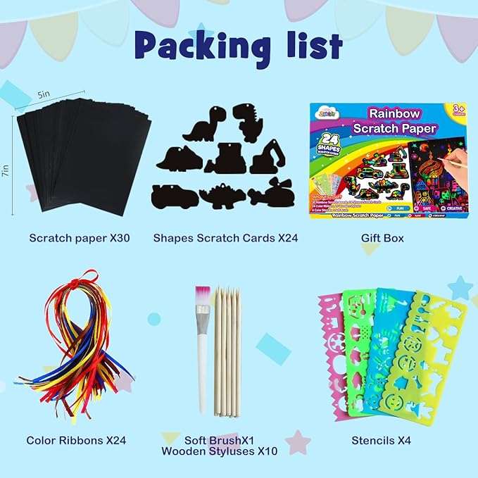 ZMLM Scratch Paper Art Set for Kids: Rainbow Magic Scratch Off Art Craft Supplies Kit Birthday Party Toy 3 4 5 6 7 8 9 10 Year Old Boys Girls Gift Christmas Holiday Activity Craft Gift