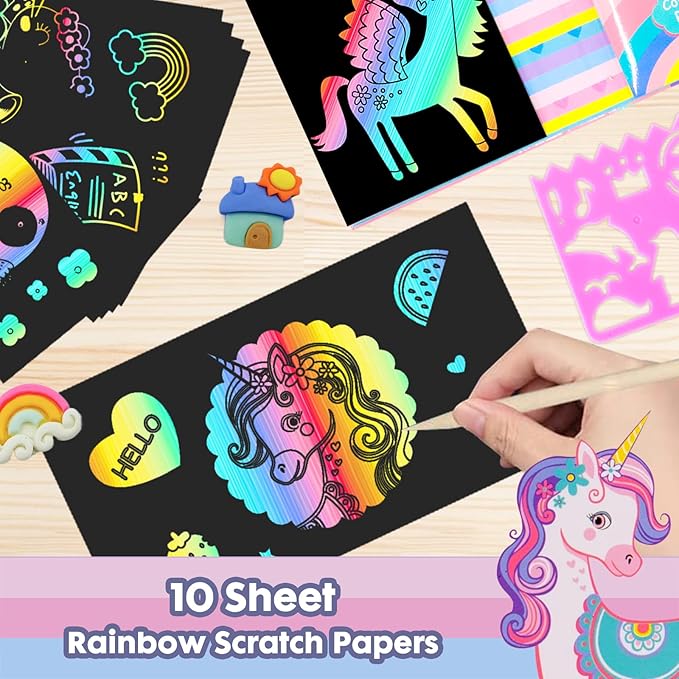 Unicorn Coloring Book Set with Coloring Pages & Colored Pencils, Art Supplies for Kids Ages 4-6-8, Arts Crafts Travel Coloring Kit for Girls 4 5 6 7 8 Year Old Birthday Gift