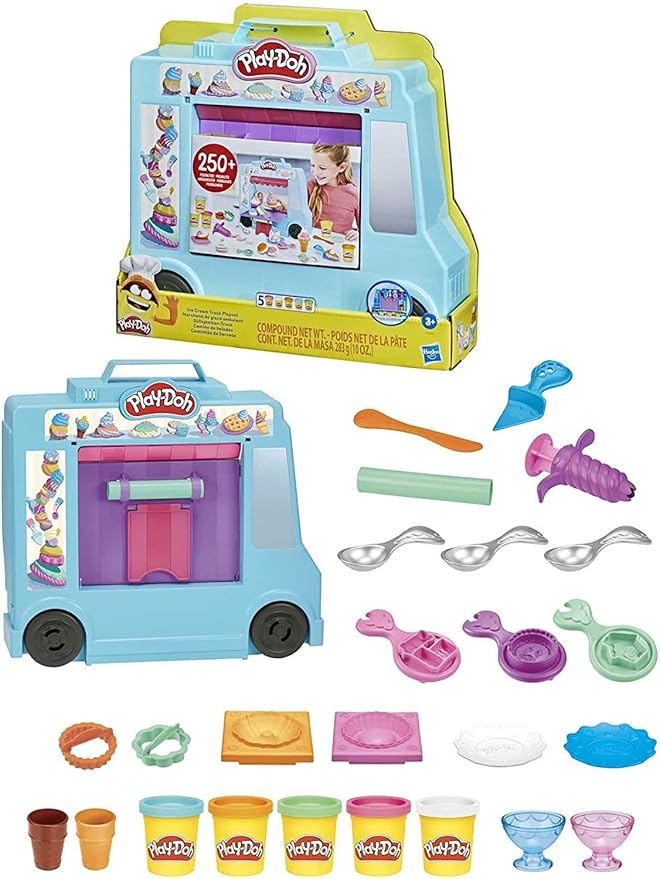 Play-Doh Ice Cream Truck Playset, Pretend Play Toy for Kids 3 Years and Up with 20 Tools, 5 Modeling Compound Colors, Over 250 Possible Combinations