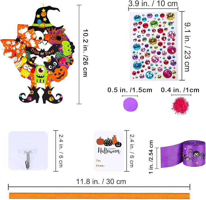 Winlyn 12 Sets Halloween Wreath Signs Decorations DIY Halloween Craft Kits Fall Kids Crafts Art Sets Ghost Spider Web Witch Hat Pumpkin Foam Stickers Arts and Crafts for Kids Home Classroom Activities