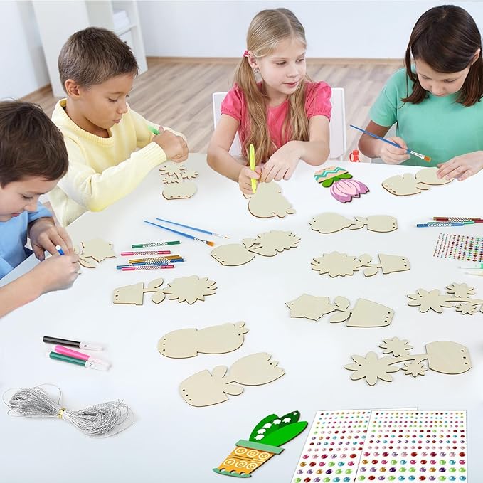 gisgfim 16 Pack Flower Wind Chime Crafts Kits for Kids Make Your Own Flower Wind Chime Wooden DIY Arts and Crafts Decoration for Birthday Party School Classroom Decorations Supplies Birthday Favors