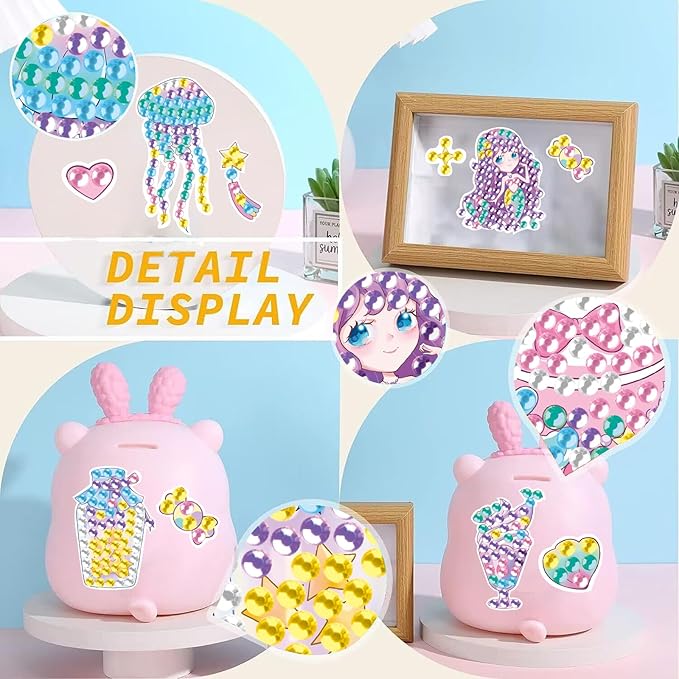 MEIEST 33 PCS Mermaid Diamond Art Painting Stickers Kit,DIY Mosaic Stickers by Numbers Arts and Crafts Set for Kids,Creative Handmade Gift