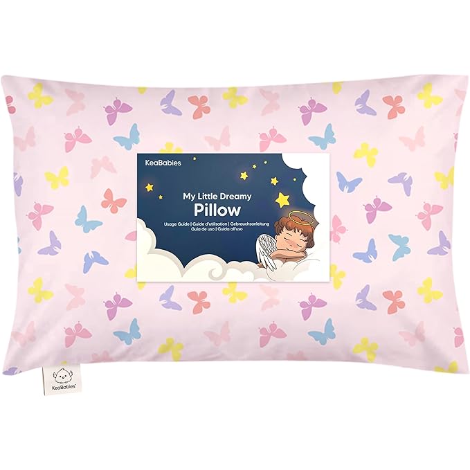 Toddler Pillow with Pillowcase - 13x18 My Little Dreamy Pillow, Organic Cotton Toddler Pillows for Sleeping, Kids Pillow, Travel Pillows, Mini Pillow, Nursery Pillow, Toddler Bed Pillow (Flutter)