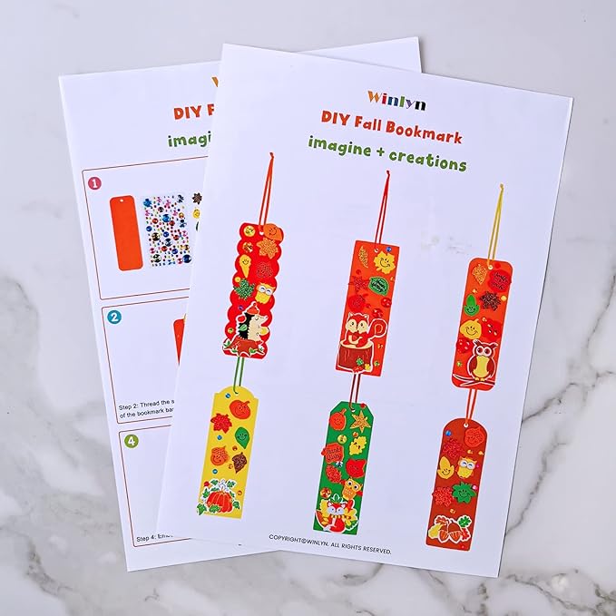 Winlyn 36 Sets Fall Craft Kits Kids Autumn Thanksgiving Fall Crafts DIY Fall Bookmarks Decorations Art Sets Pumpkin Maple leaf Harvest Foam Stickers Arts and Crafts for Kids Classroom Party Activities