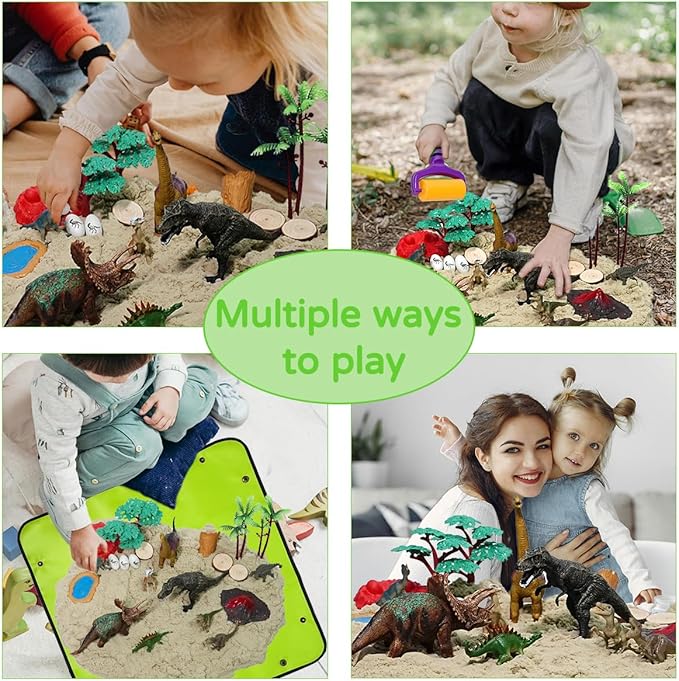 Dinosaur Sensory Bin Sandbox Toys, Dinosaur Play Sand Kit for Toddlers Kids Sensory Sand Toys, Sensory Bins for Toddlers 1-3-4, 2.2lbs of Magic Sand Dino Figures Sand Molds, Kids Gifts for Boys Girl
