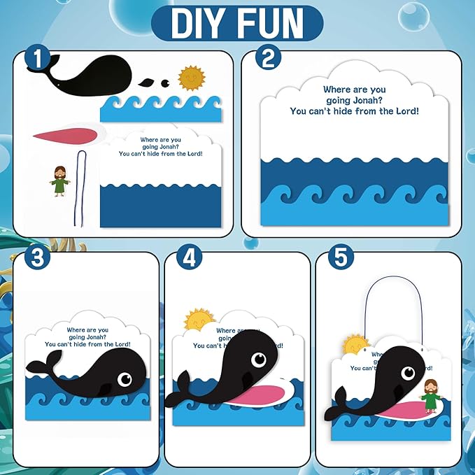 Wenqik 48 Pcs Jonah and The Whale Craft Kit DIY Christian Sunday School Crafts Jonah and The Whale Decorations Make Your Own Jonah and The Whale Set for Kids Classroom Fun Activities Art Supplies