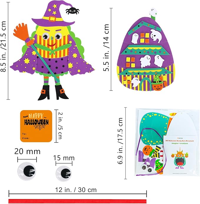 Winlyn 24 Sets Halloween Crafts Kits Fall Kids Crafts DIY Halloween Ornaments Decorations Art Sets Foam Monster Jack-o'-Lantern Stickers Googly Eyes for Kids Halloween Classroom Party Activities
