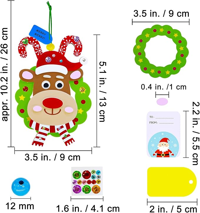 Winlyn 24 Sets Christmas Craft Kits Winter Crafts DIY Xmas Reindeer Head Ornaments Decorations Festive Foam Stickers Christmas Arts and Crafts for Kids Holiday Home Classroom Activities Party Favors