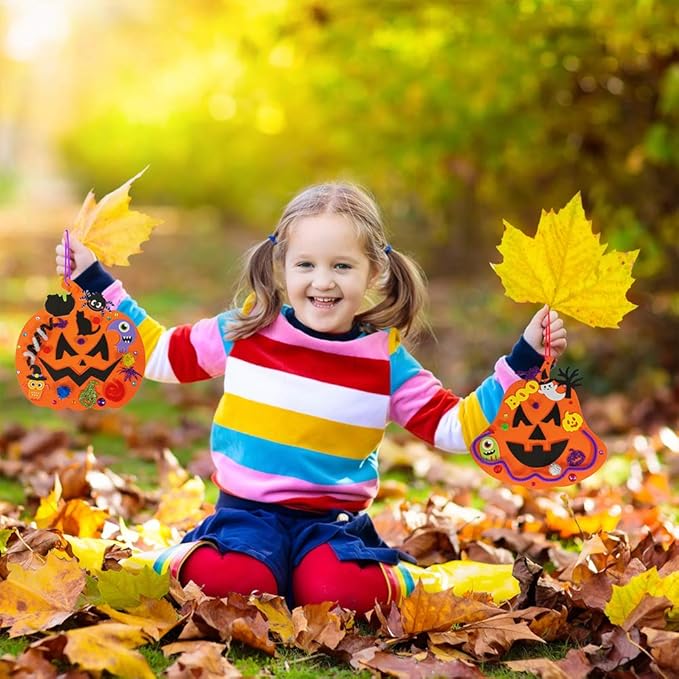 Winlyn 30 Kits Fall Halloween Pumpkin Decorations DIY Pumpkin Craft Kits Foam Pumpkin Shapes with Halloween Stickers Jack-O'-Lantern Face Stickers for Kids Gift Favors Art Project Classroom Activity