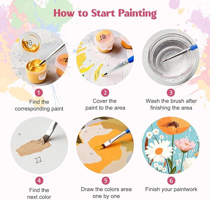 MISCER 4 Pack Paint by Numbers for Adults Beginner,Flowers Paint by Number Kits with Easel, DIY Acrylic Oil Painting Suitable for Home Decoration (8 * 12 Inch)