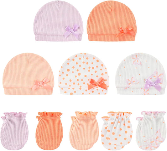 Baby Hat and Mittens Set Cotton Newborn Baby Hats Caps for Boys and Girls, 0-6 Months