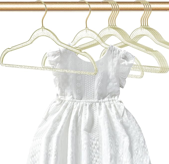 Baby Glitter Hanger 20 Pack,13.97" Kids Toddler Hangers for Closet,Gold Sparkling Plastic Baby Clothes Hangers,Girl Toddler Hangers, Non-Slip Space Saving Kid Hangers for Dress Up