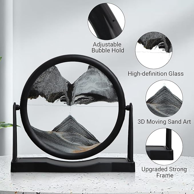 MXYATCJ | Moving Sand Art | Sand Art Liquid Motion | Sand Art Pictures | 3D Deep Sea Sandscape | Glass Sand Art Display | Sand Relaxing Gift for Adult | Home Office Decor | Desktop Toys | (10'' Black)