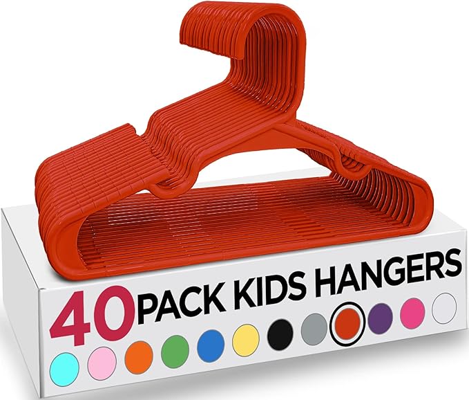 Utopia Home 40 Pack Kids Hangers - 11.5 Inch Plastic Baby Hangers for Closet - Childrens Hanger for Clothes & Infant Hanger for Closet - Ideal for Everyday Standard Use (Red)