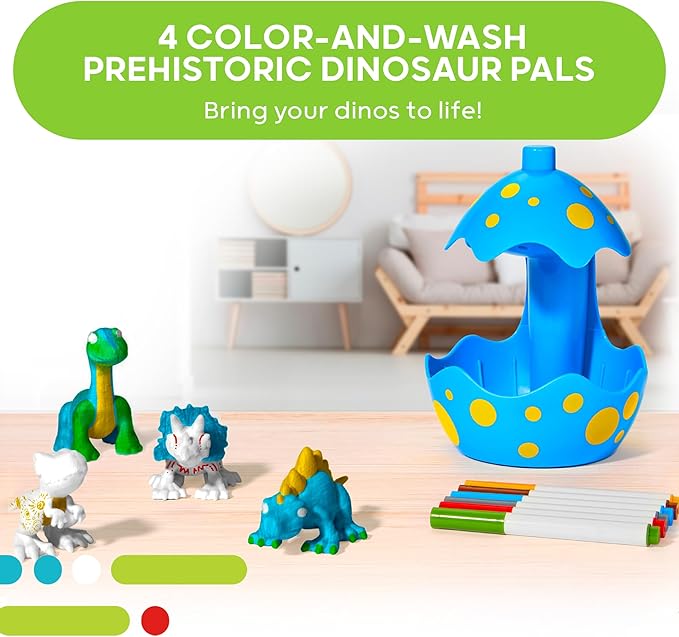 DISCOVERY KIDS Dinosaur Crafts Painting Kit, Dinosaur Designer Rinse & Recolor Art Set - Dino Arts & Crafts for Kids Includes 4 Dinos, 1 Egg Shower & 6 Washable Markers, 11-Piece Color & Wash Activity