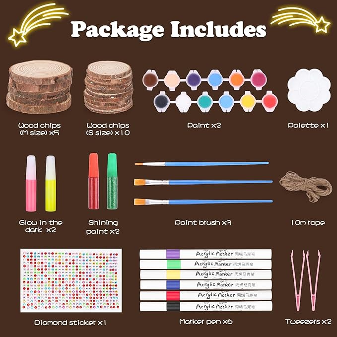 Wooden Painting Craft Supplies Kit for Kids, Arts and Crafts for Boys and Girls Ages 6-12, Creative Art Toys Birthday Christmas Gifts for 5 6 7 8 Year Old Girls Boys