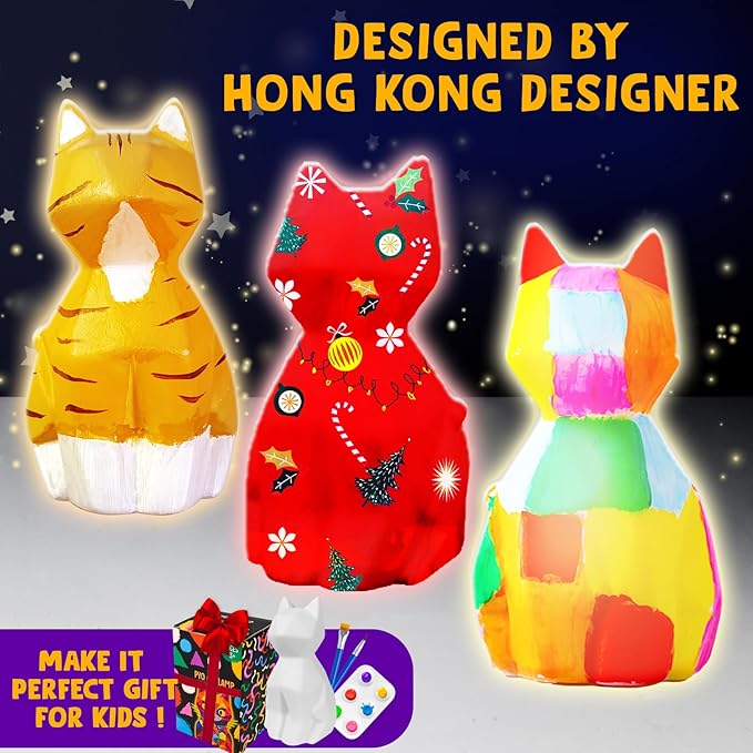 Goodyking Paint Your Own Cat Lamp Craft Kit, DIY 3D Warm Light Cat Lamp, Arts and Crafts for Kids Ages 8-12, Birthday Gifts for 8-12 Years Old Girls Boy, Painting Kit for Kids Ages 3 4 5 6 7 8 9+