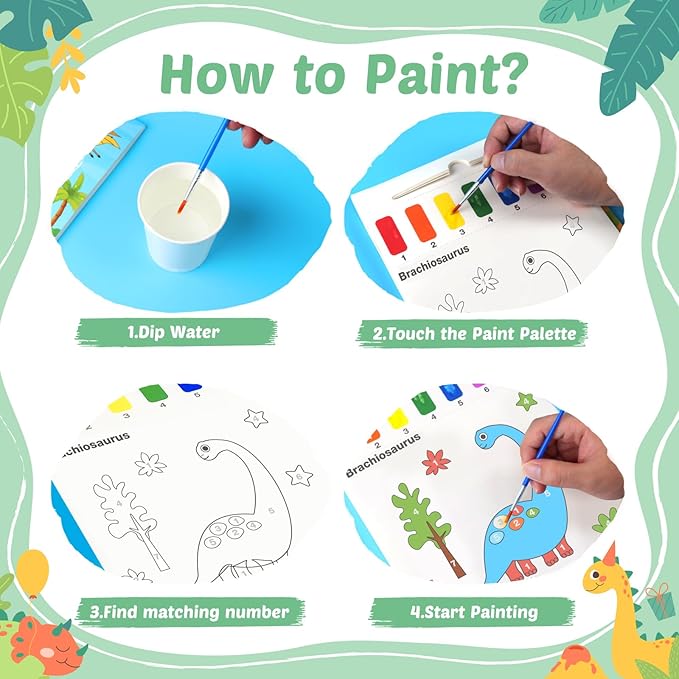 Water Coloring Books for Toddlers - Easter Basket Stuffers Watercolor Paint Book Drawing Art Paper for Kids Mess Free Craft Supplies kit Toy for Age 3 4 5 6 Valentines Birthday Gift(Dinosaurs)