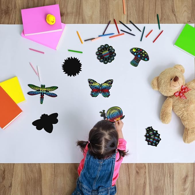 Eaasty 24 Pieces Animal Scratch Cards for Kids Butterfly Scratch Crafts Art Card Rainbow Spring Scratch Card Art Party Favors for DIY Crafts Home Decoration Project, 8 Styles