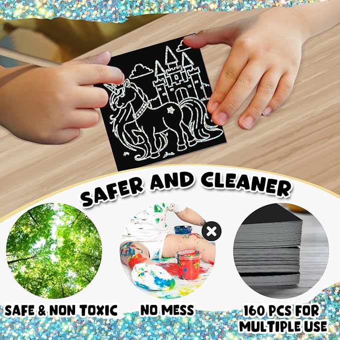 ZMLM Rainbow Scratch Paper Art Mini Notes Easter Basket Stuffers for Kids Teens Gifts Ages 4-8 Bulk Craft Supplies for Girls Boys Birthday Classroom Party Games Toy Stocking Stuffers(Silver)