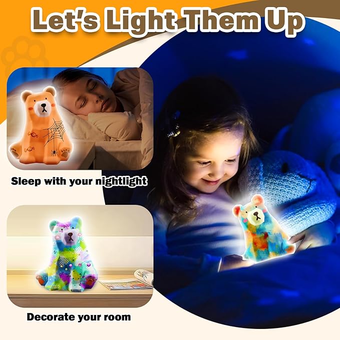 FUNZBO Paint Your Own Bear Lamp Kit - Arts and Crafts for Kids Ages 8-12, Art Supplies for Kids 6-8, Painting Kits for Kids Ages 4-8, Toys for Ages 8-13 Girls Boys Teens Birthday Gift