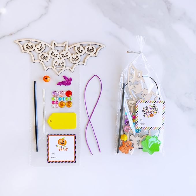 Winlyn 24 Sets Halloween Crafts Fall Crafts DIY Wooden Bat Ornaments Craft Kits Unfinished Paintable Wood Bats for Kids Home Classroom Activities Art Project Halloween Decorations Party Favors