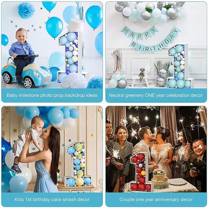 Mosaic Balloon Frame Light Up Marquee Pre-Cut Kit Number 1 Cut-out Extra Large Foam Board First Birthday Backdrop 1st Birthday Boy Girl Party Anniversary Decorations