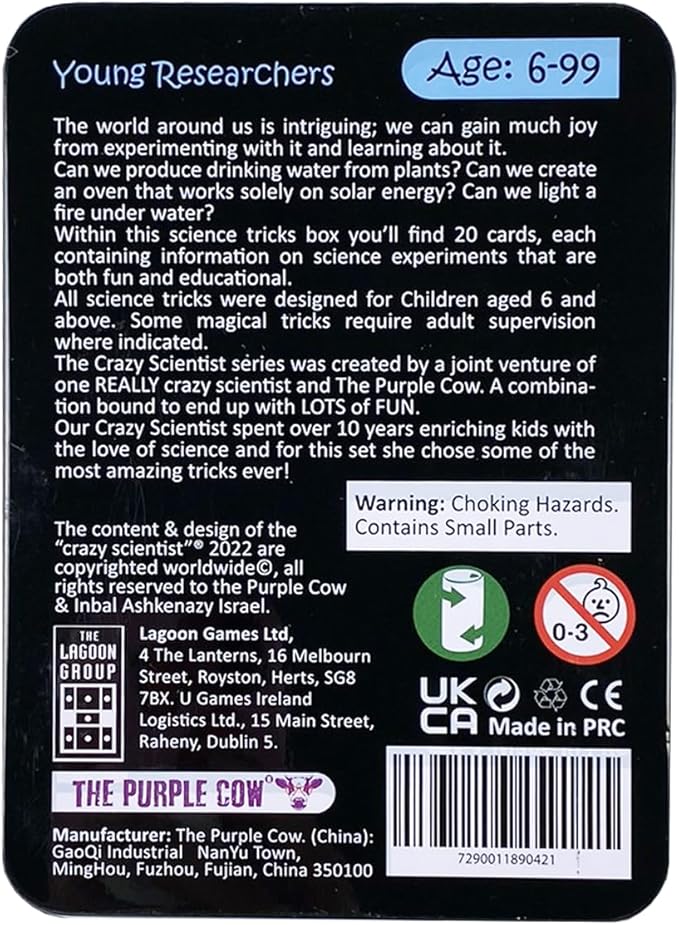 The Crazy Scientist Science Tricks Card Set - Young Researchers 20 Amazing Science Tricks. For Learning & Education - STEM Educational Games for Kids, Boys & Girls, with Instructions