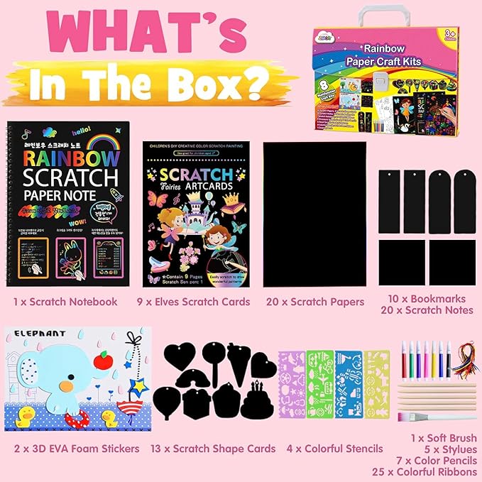 ZMLM Easter Gift Art Craft Kit: Rainbow Scratch Paper Magic Art Note DIY Party Craft Project Supply Toddler Drawing Valentine's Day Activity Kid Travel Toy 3-12 Year Old Birthday Holiday