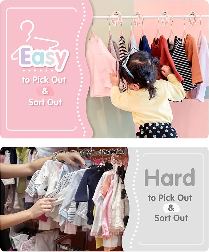 Baby Hangers, VIS'V 11 Inch Pink Velvet Kids Hangers with 6 Pcs Size Dividers Non Slip Nursery Children Closet Clothes Hangers for Infant Toddler Girls and Boys 30 Pcs