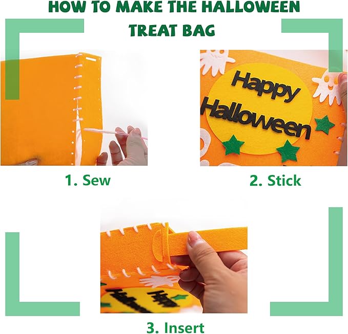 Flying Childhood Sew Your Own Bags - Kids Sewing Kit - Felt Crafts for Kids - Make 6 Felt Trick or Treat Bags - Birthday Gifts for Girls