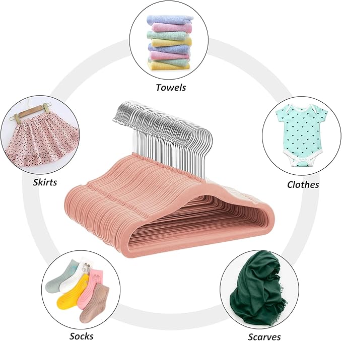 Kids Velvet Hangers 15 Pack, 11 Inch Size Non-Slip Baby Hangers, Space-Saving Nursery Hangers, Perfect Infant/Toddler Clothes Hangers for Daily Use(Pink)