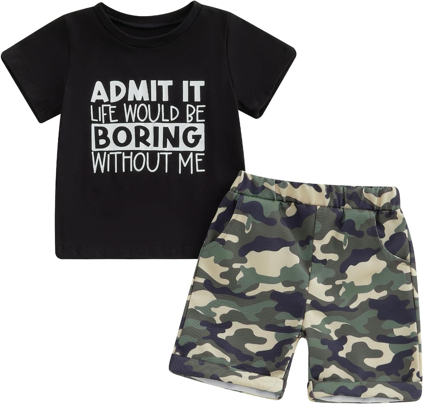 wdehow Toddler Kids Baby Boy Summer Clothes Sets 1T 2T 3T 4T 5T Letter Print Short Sleeve Tops Camouflage Shorts Outfits