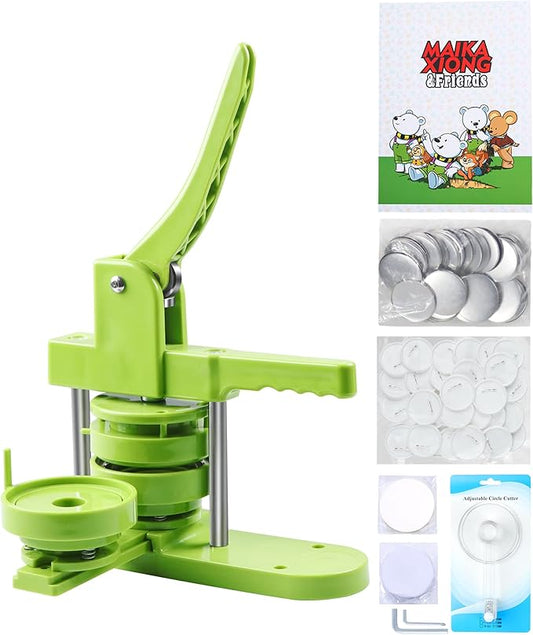 Button Maker Machine, 75mm(3 inch) DIY Pin Button Maker Press Machine Kit, Badge Button Press Machine Pin Maker Machine with Free 100pcs Button Parts&Pictures&Circle Cutter&Magic Book